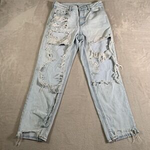 American Eagle Jeans Womens 8 Light Wash Mom Jean‎ Strigid Ripped Distressed